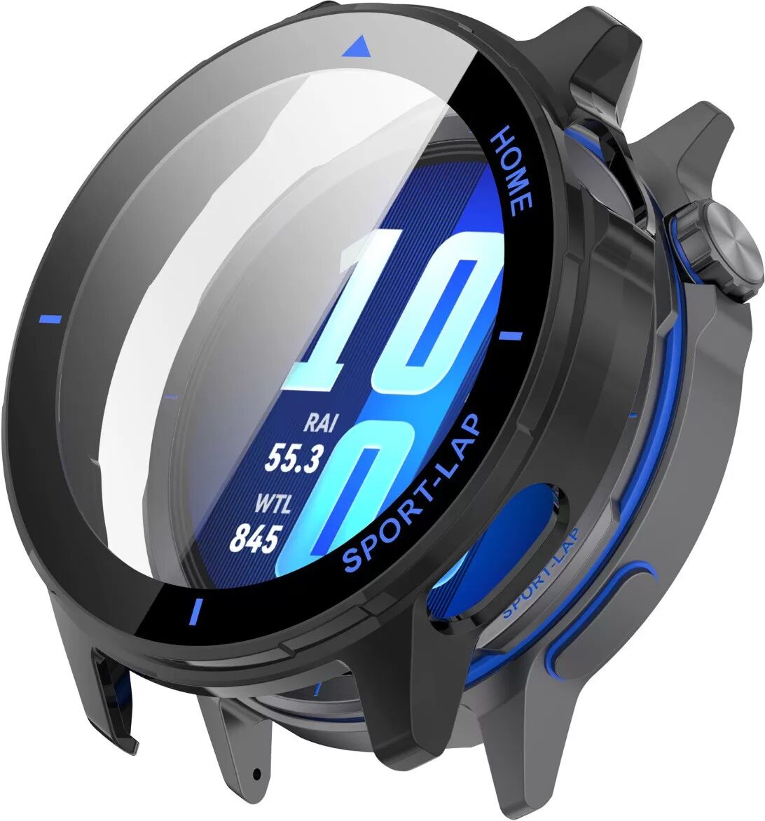INF PC-Gehäuse mit gehärtetem Glas, integrierter Schutz — Kompatibel mit Huawei Watch GT Runner2, leicht, einfache Montage, Schwarz + Blau