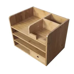 Relaxdays Schreibtisch Organizer, Briefablage A4, Notizzettel und Stifte ordnen, Schublade, Ordnungssystem Büro, Bambus