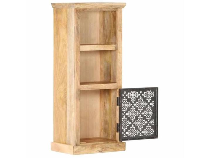 GFEROMRF Highboard mit Tür 45x32x110 cm aus Massivem Mangoholz Mangoholz, Stahltüren, zwei offene Fächer, vielseitig nutzbar