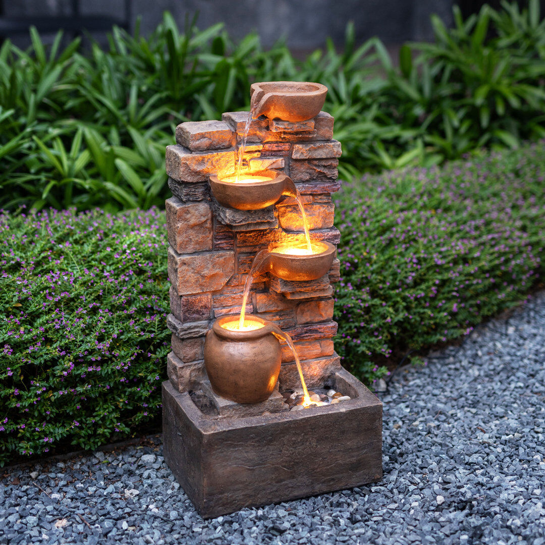 Teamson Home 73cm Outdoor 4-Tier Cascading Water Fountain with LED Lights Brown 72cm H X 26cm W X 35cm D
