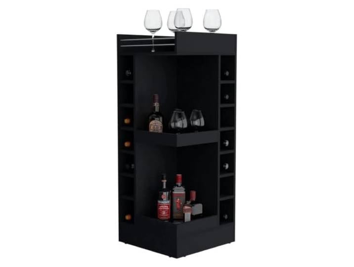 XPJYUA Eck Barschrank Schwarzer Eck-Barschrank Mit Weinregal und offenem Regal