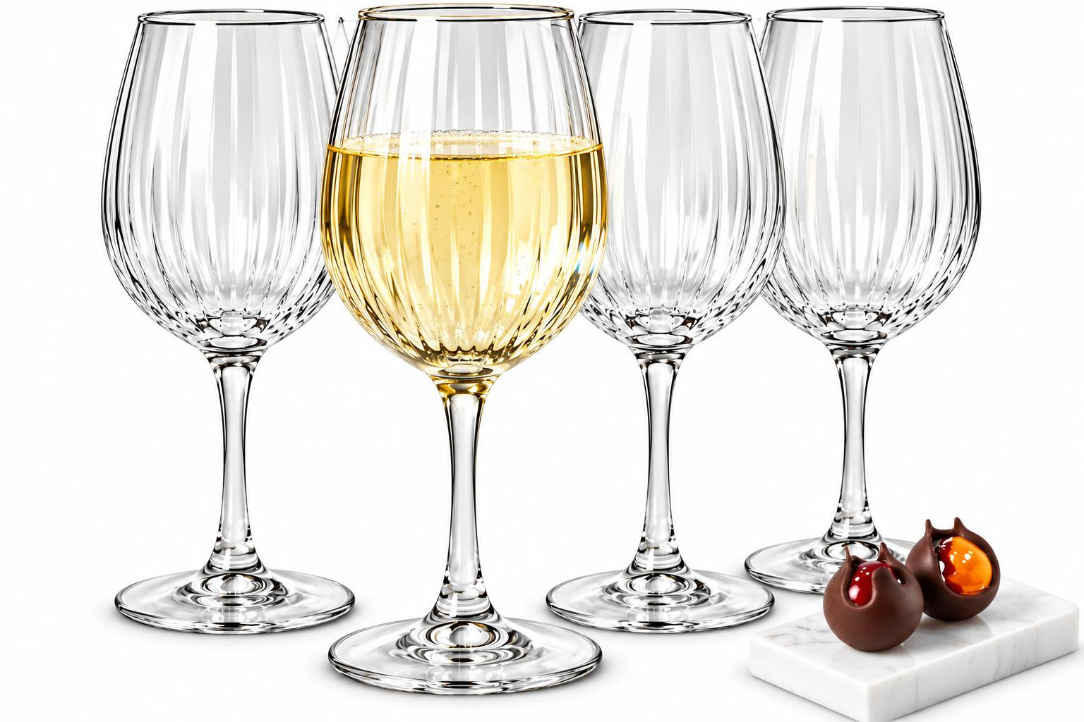Sendez Set van 4 elegante wijnglazen met geribbelde details, 460 ml