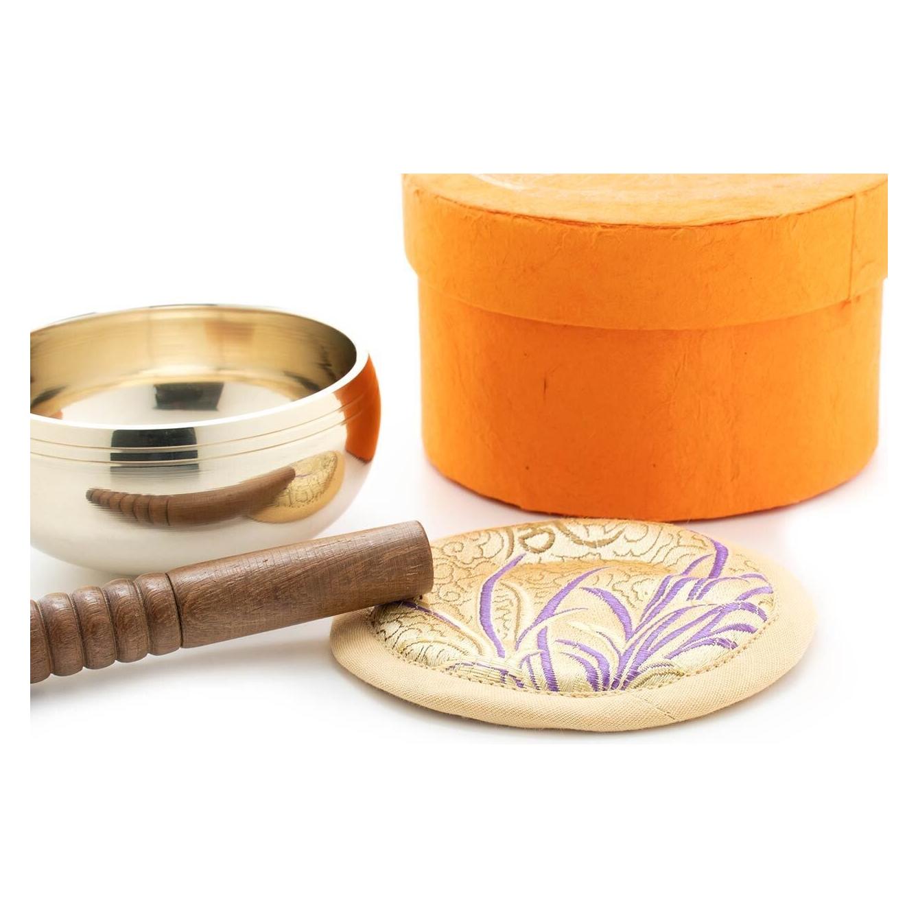 Klangschalen-Center Kleine hochglanz Klangschale in orangefarbiger Box mit Buddha-Aufdruck (Deutsch) (39407072)