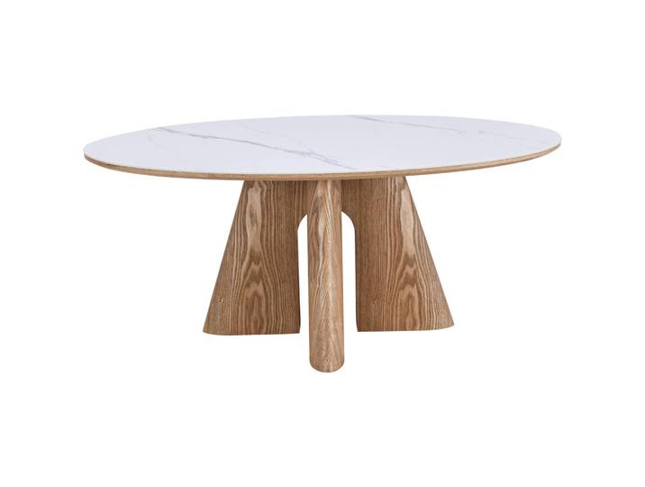 Livetastic Esstisch, Weiß, Eiche, Holz, Stein, Esche, furniert, Sperrholz, Marmoroptik, oval, Sternfuß, 90x75x160 cm, Esszimmer, Tische, Esstische, Esstische oval