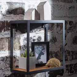 KADIMA DESIGN Deko Wandregal aus Holz und Metall, Modernes rustikales Design, 35x35x18 cm.