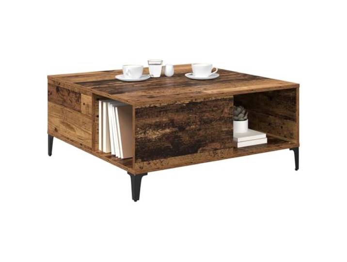 KTHLBRH Couchtisch aus altem Holz, 80 x 80 x 36,5 cm Mehrschichtiges Holz, Beine aus Stahl, Industrie-Stil, 1 Regal, pflegeleicht