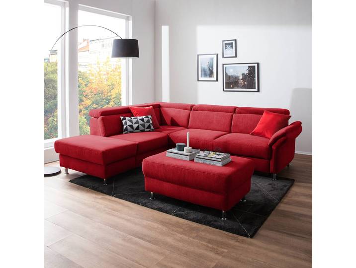 Ecksofa Calang Webstoff Rot/Rot Webstoff 267 x 97 x 228cm Ottomane davorstehend links Bettkasten/Schlaffunktion Modern