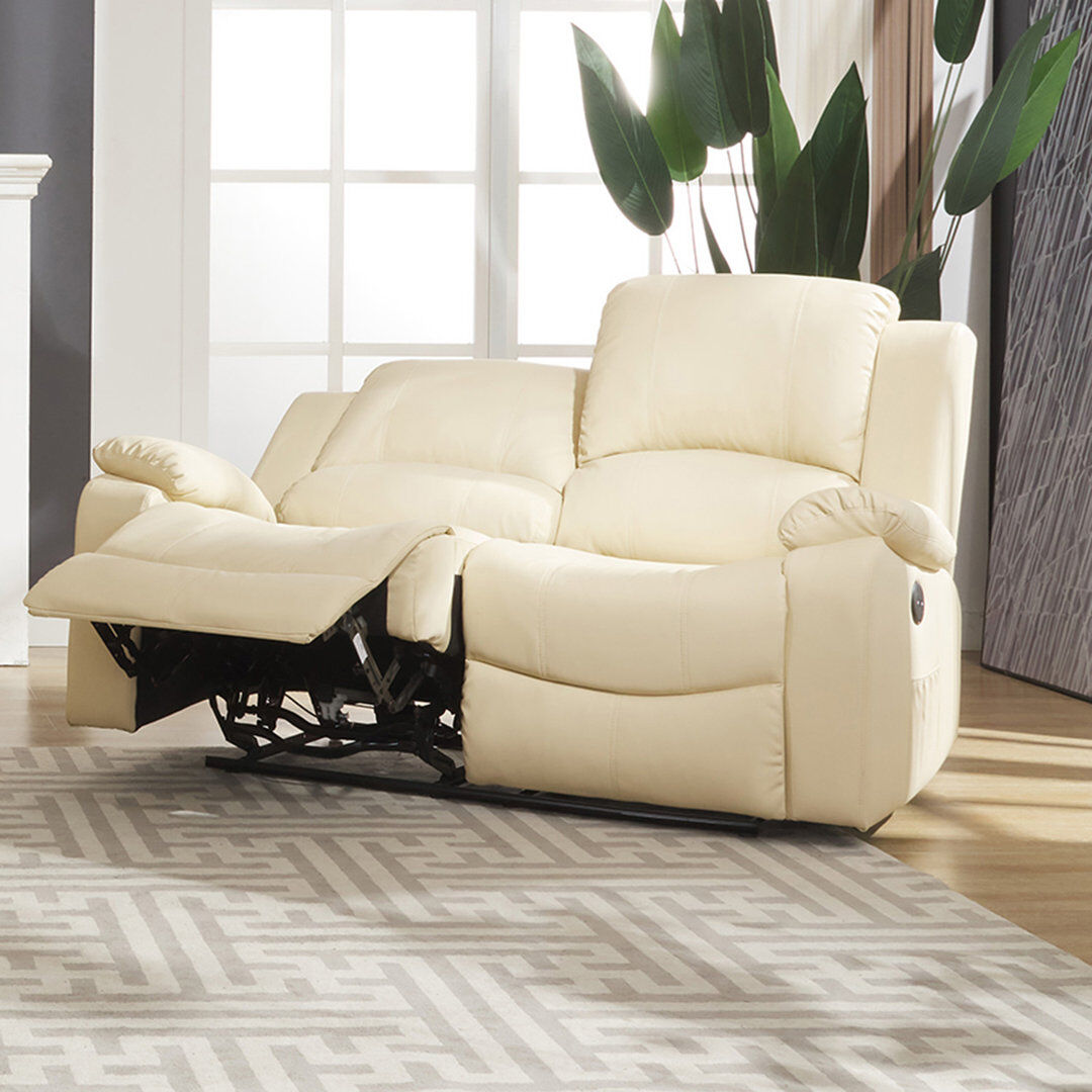 Latitude Run Abelle 2 Seater Electric Reclining Faux Leather Sofa Cream Faux Leather 103cm H X 150cm W X 99cm D