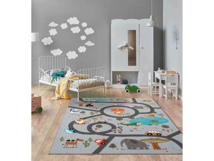 Tapis de jeu - THE CARPET - Happy Life - Rues et animaux - Gris - 200 x 290 cm