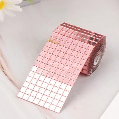 Inspire Daily Merch Mosaic Glass Self adhesive Mirror Wall Stickers, Creative DIY Glass Mirror Stickers, 3D Background Mirror Decoration pink