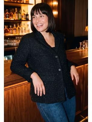 Plus Size Women's Tegan Tweed Blazer by Avenue in Black (Size 14)