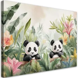WANDBILD für kinderzimmer pandas in blumen und pflanzen