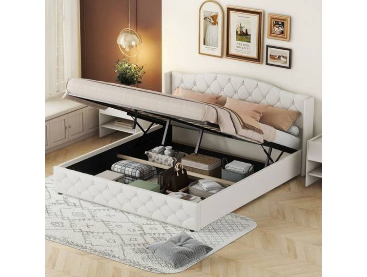 O.Ye Lit multifonctionnel avec rangement 180 x 200 cm avec mécanisme hydraulique lit double avec rangement spacieux cadre de lit