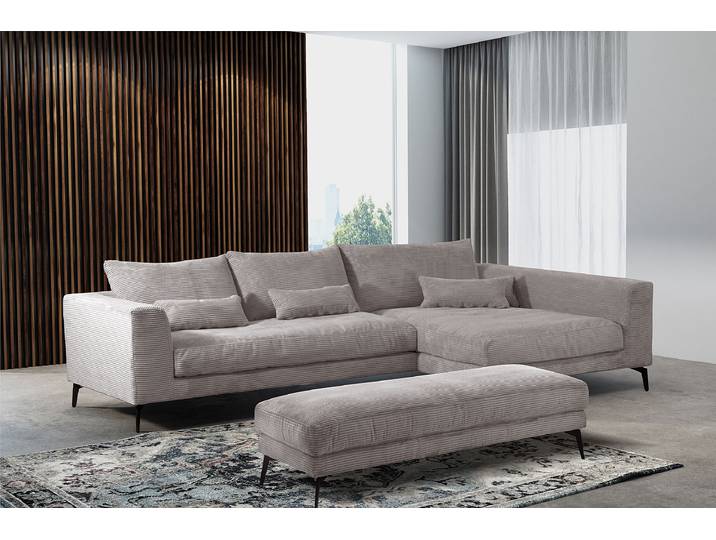 Polsterhocker 163 x 46 x 62cm Grau Cordstoff Lola: Hellgrau