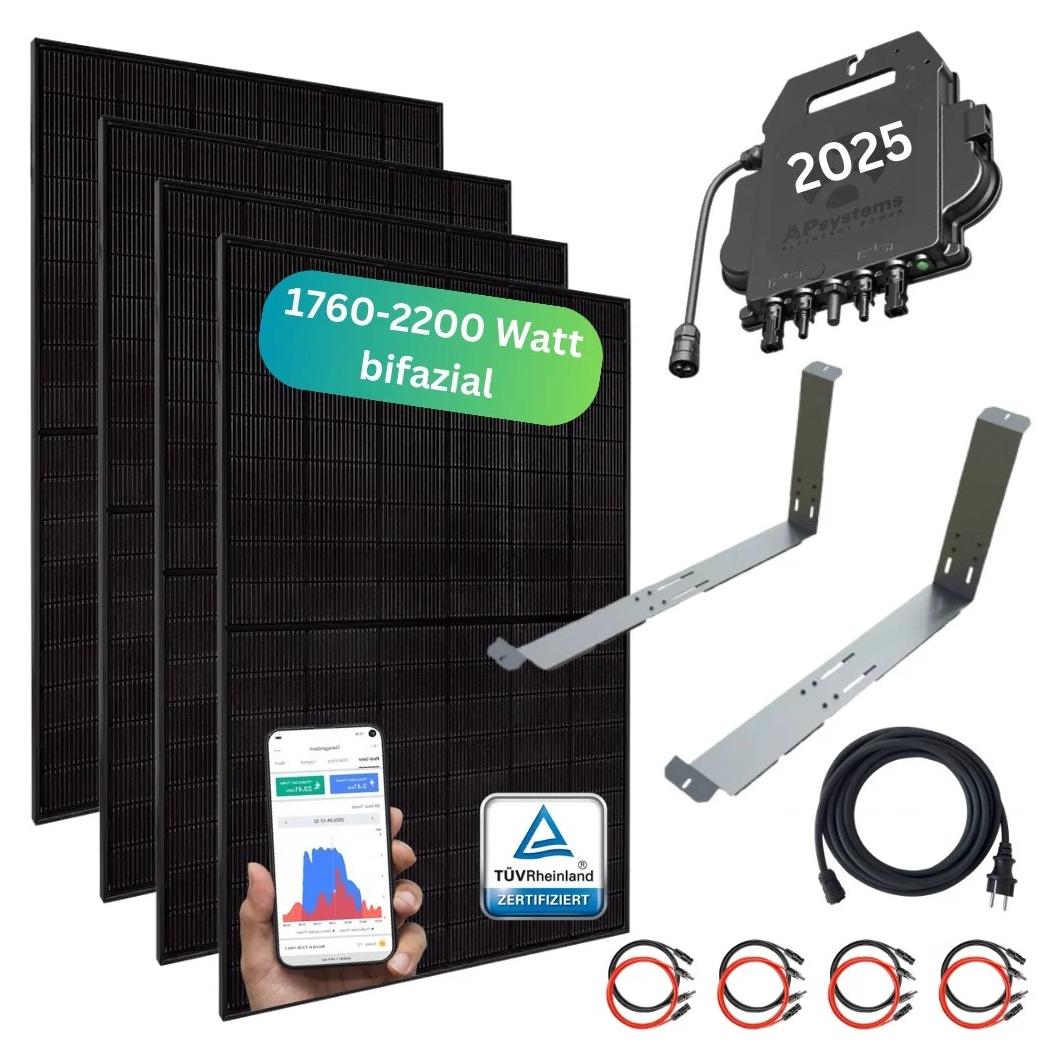 MYVOLTAICS Balkonkraftwerk MyCarport 1760+ Watt, bifazial, Hoymiles Wechselrichter WLAN 800 Watt, Steckerfertig - einstecken. fertig. - 5m