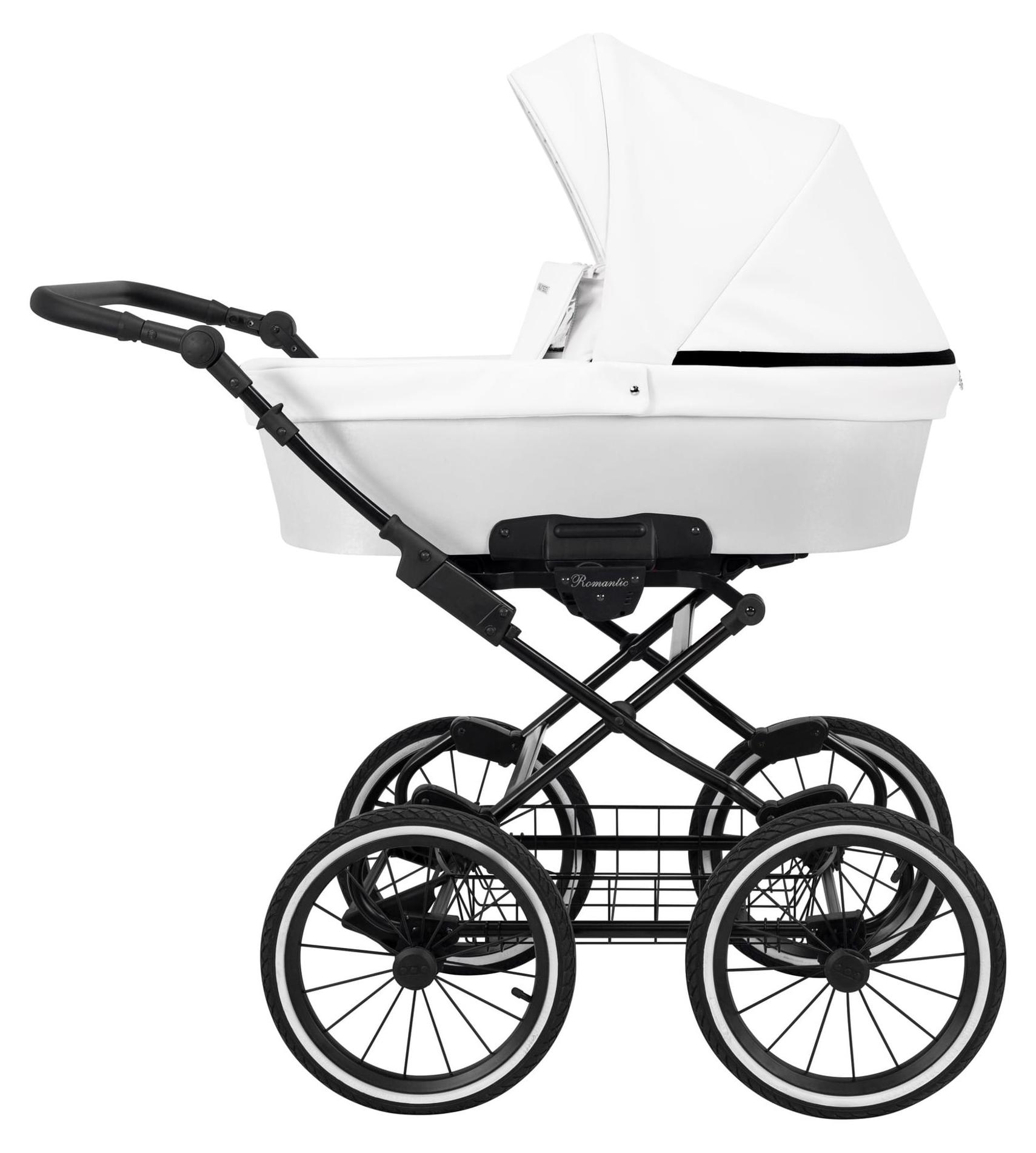 Kinderwagen Kunert Romantic mit Babywanne - Schwarzer Rahmen - Farbe: Weiß Eco