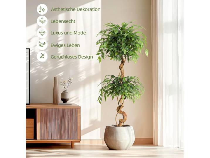 Plante artificielle réaliste Litake avec tronc courbé, arbre ficus artificiel en pot, plantes artificielles/arbre artificiel pour la décoration du salon, du bureau ou du hangar de jardin, etc. 5 pieds