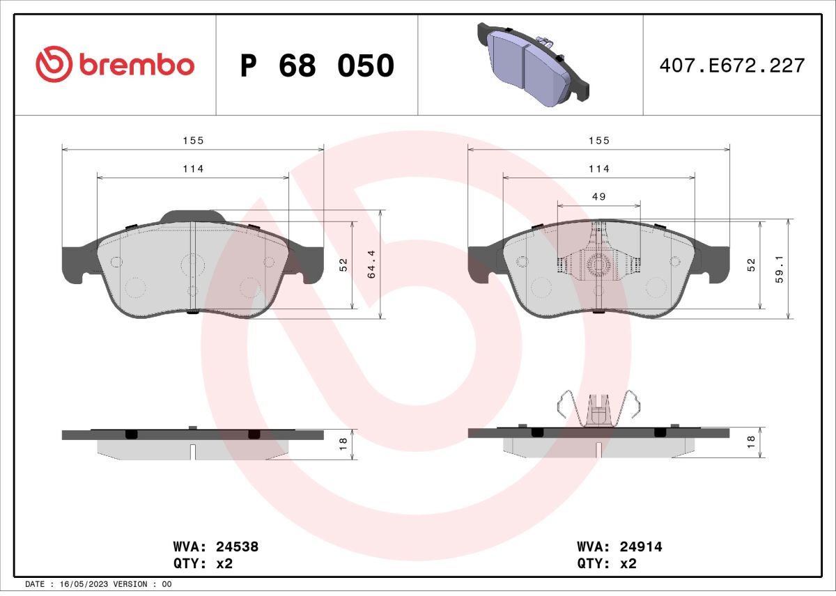 Bremsbelagsatz BREMBO P 68 050