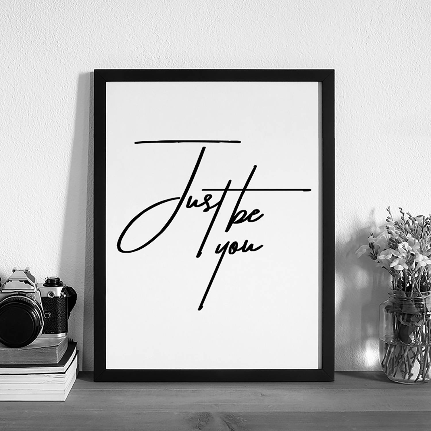 home24 Just be You Ingelijste Digitale Print met Massief Beukenhout Frame, Multicolour, 32 x 43 cm