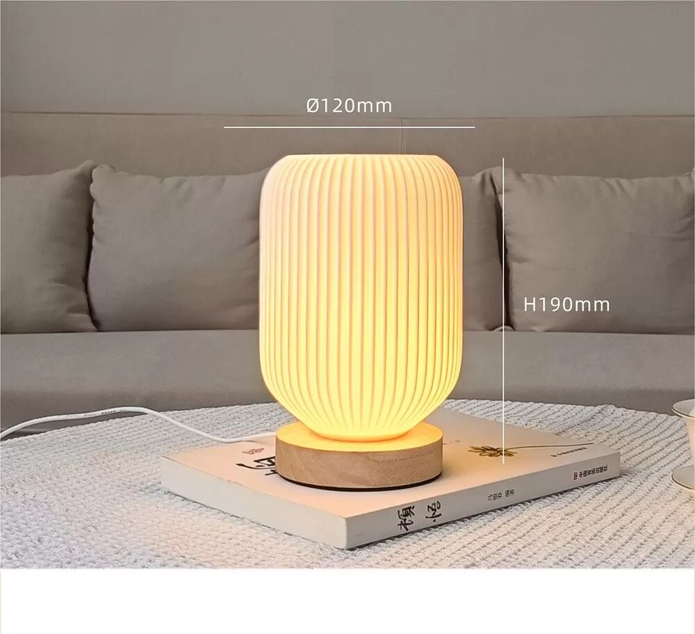 INF USB Dimmbare 3D-gedruckte Tischlampe mit Holzfuß - Moderne Nachttischlampe