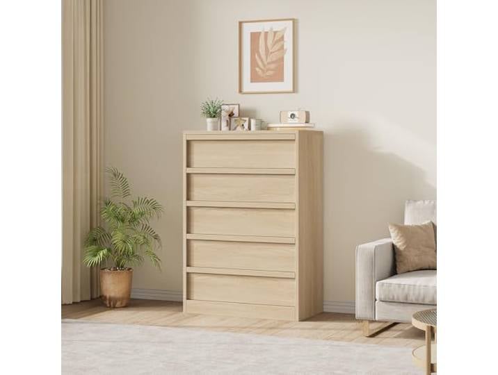 Komodenschrank für Schlafzimmer, 5 Schubladen Kommode aus Holz,75x40x110cm Moderner Beistelltisch aus Holz Aufbewahrungsschrank für Schlafzimmer, Wohnzimmer, Flur, Kinderzimmer,Natürlich