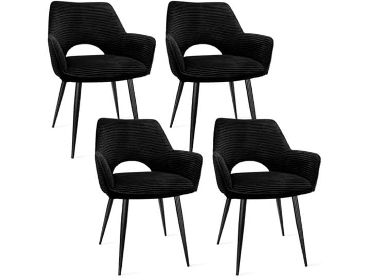 WAFTING Esszimmerstühle 4er Set, Armlehnstuhl mit Metallbeine, schwarz Cord Stoff, Hohe Rückenlehne,Samt Stuhl,Küchenstühle,Wohnzimmerstuhl,Polsterstuhl,Restaurant,Schlafzimmer,Konferenzraum,Hotel