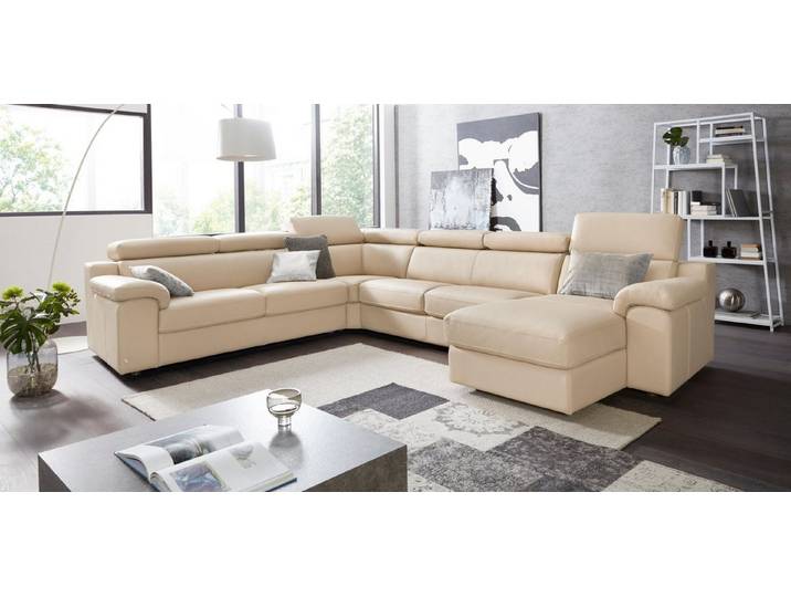 CALIA ITALIA Wohnlandschaft CS_Mambo, U-Form, Familiensofa, bequem und zeitlos, in Leder, inklusive Kopfteilverstellung