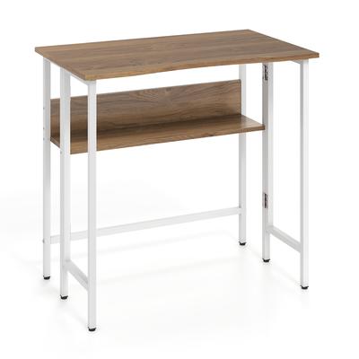 COSTWAY klappbarer Schreibtisch mit Ablagefach, Metallgestell, Kippschutz & verstellbaren Füßen, für PC & Arbeit, 80x47x76cm