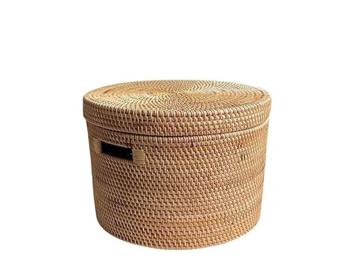 YSJX Aufbewahrungszubehör für Küche&Schlafzimmer 1 Packung Herbst Rattan Gewebt Handgemacht Gewebter Eimer Schlafzimmer Wohnzimmer Spielzeug Bücher Literatur und Kunst Runder Nachttisch Kleiner Aufbew