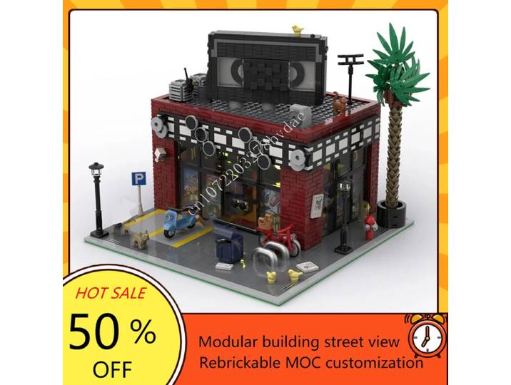 1746 pièces magasin vidéo ville chaude MOC Puzzle créatif rue vue Architecture modèle bricolage assemblage anniversaire jouet cadeau de noël