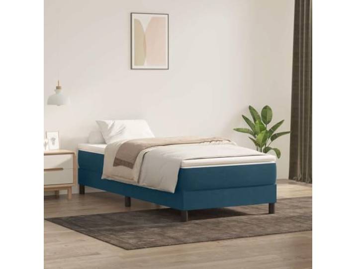 RJPLMFV Bettgestell, Velours, 90 x 220 cm, Lattenrost, Dunkelblau Ohne Matratze, weicher Stoff, robuste Füße, optimale Unterstützung, modernes Design