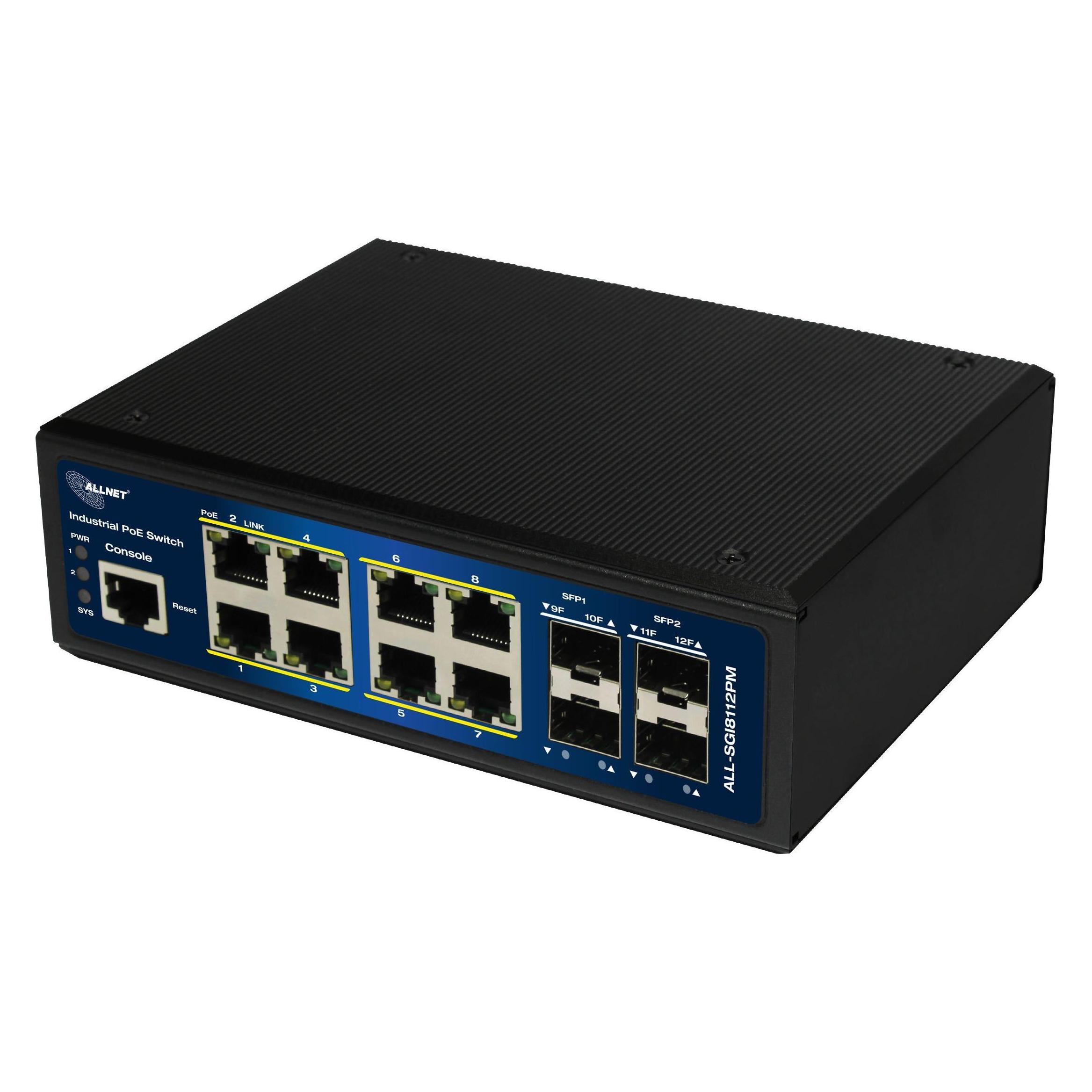 Allnet Switch industrial full managed Layer2+ GbE PoE Budget 240W 8x BT (12 Ports) (ALL-SGI8112PM-BT)