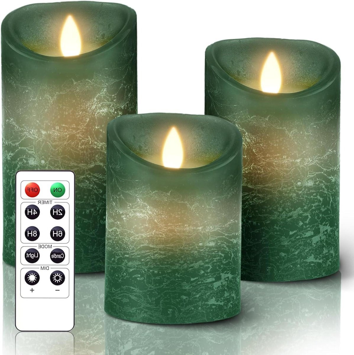 Set van 3 groene LED kaarsen van echte was voor sfeervolle decoratie