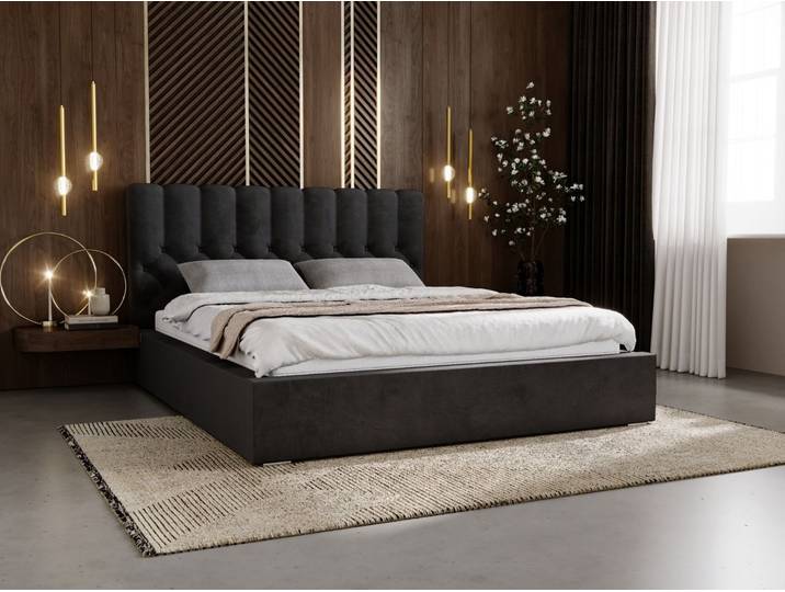 Polsterbett mit Bettkasten und Lattenrost 200x200 Roma Schwarz
