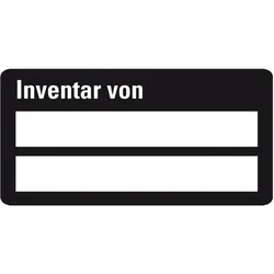 Inventaretikett Inventar von, zweizeilig, schwarz, Dokumentenfolie, 60x30mm, 9/Bogen