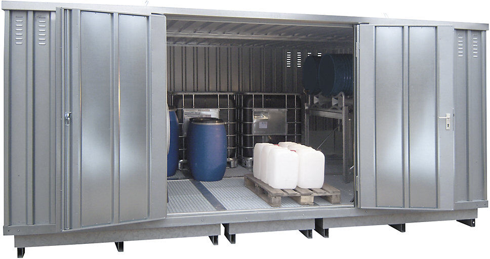 Gefahrstoff-Lagercontainer für gewässergefährdende Medien, Außen-HxBxT 2605 x 5075 x 4330 mm, verzinkt LaCont