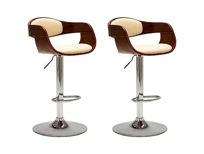 YUTAASU Barhocker 2 STK. Creme Bugholz und Kunstleder