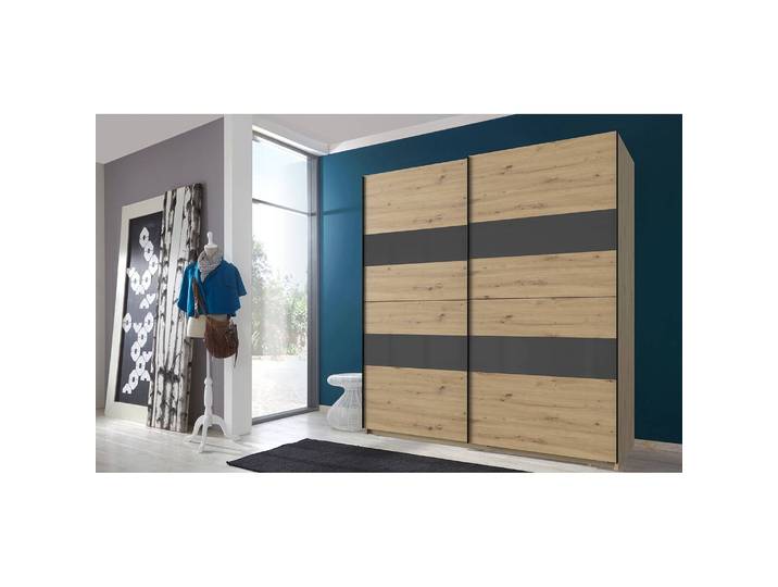 Schwebetürenschrank Altona I 180cm Braun/Plankeneiche Dekor/Glas Grau