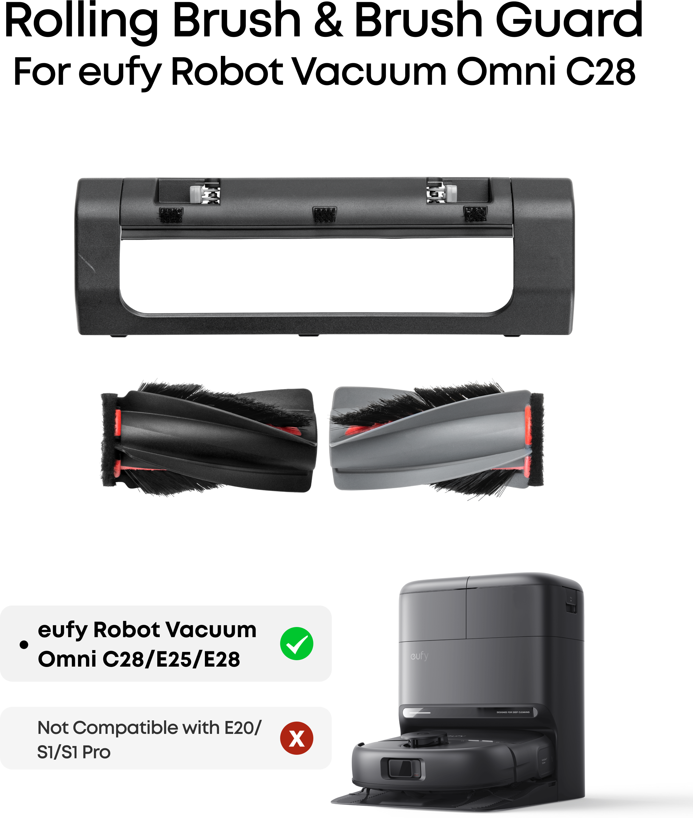 eufy Rolling Brush & Brush Guard, Durable,Strong Cleaning ability, Compatible with C28/E25/E28/X12 pro