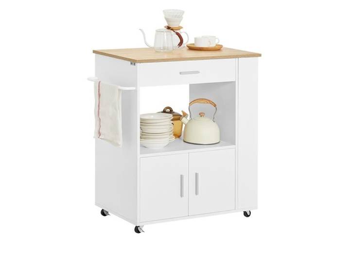 SoBuy Desserte de Cuisine À Roulettes Avec Tiroir Portes et Étagères Latérales Meuble de Rangement Blanc 75x46x83cm