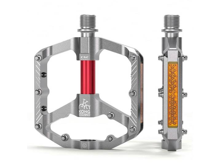 Fahrradpedale Plattformpedale mit Reflektoren CNC Aluminium Silber, Silberfarben, Metall, 9.9x1.5x11.8 cm, Freizeit & Co, Sport & Fitness, Fahrräder, Fahrradzubehör