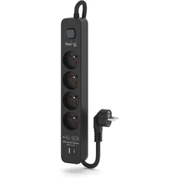 Kerg, Steckdosenleiste, Sicherheitsnetzteil mit Schalter 4 USB-C USB-A Buchsen schwarz 3m 16A H05VV-F 3x1 5mm2 (4x, USB-A, USB-C, 3 m)