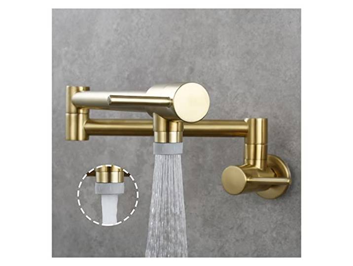 Küchenarmatur, Messing-Chrom-Küchenarmatur Doppelgriff-Küchenarmatur Wandmontierter klappbarer Doppelgriff-einzelner Kaltwasserhahn(Titanium Gold-01)