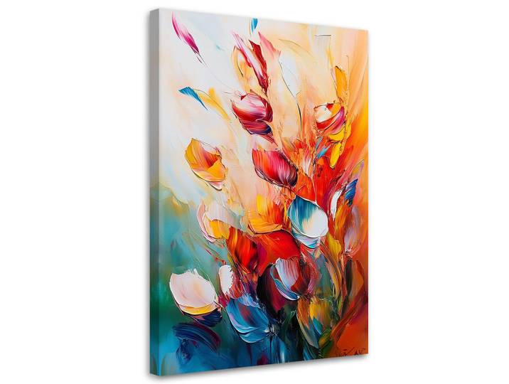Feeby Leinwandbild Bunte Blumen Ölfarben-Effekt 80x120cm, Mehrfarbig, Baum/Pflanze/Natur, Rechteckig, 80x120 cm, Bilder & Rahmen, Bilder, Leinwandbilder