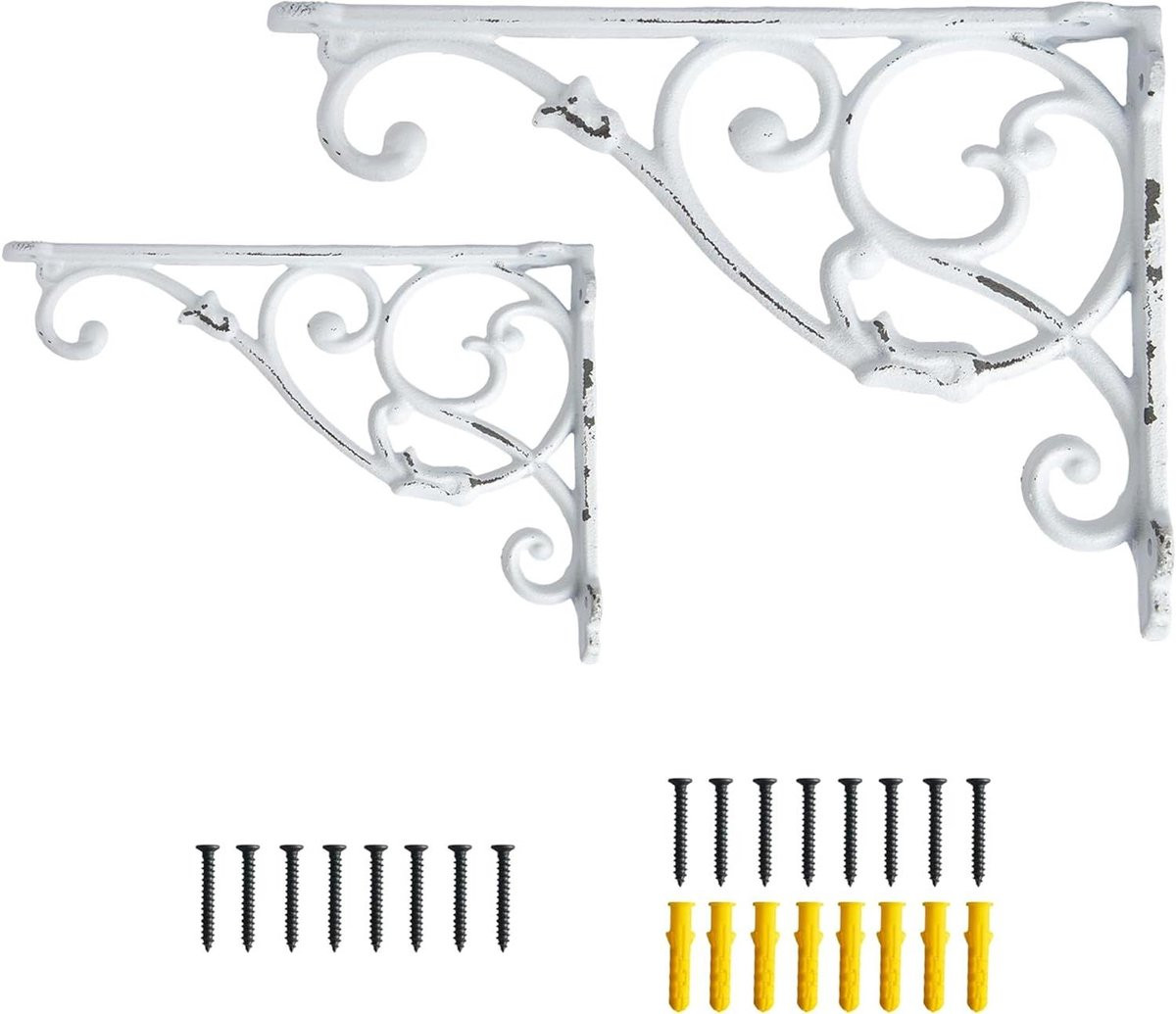 Decoratieve Plankbeugels Antiek Wit - Gietijzeren Wandsteunen - 25 x 17,5 cm