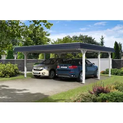 Carport Wendland 630x637 schwarze Blende, weiß, 20mm Dachschalung mit EPDM Folie Holzcarport