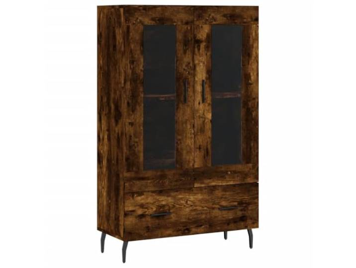 KGFHERENB Highboard Räuchereiche 69,5x31x115 cm Kommode mit Glastüren Moderner Schrank in Räuchereiche-Optik mit Glastüren und Metallbeinen für Wohnzimmer, Flur oder Schlafzimmer.