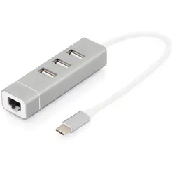 Digitus USB Typ-C™ 3-Port Hub + Fast Ethernet LAN-Adapter