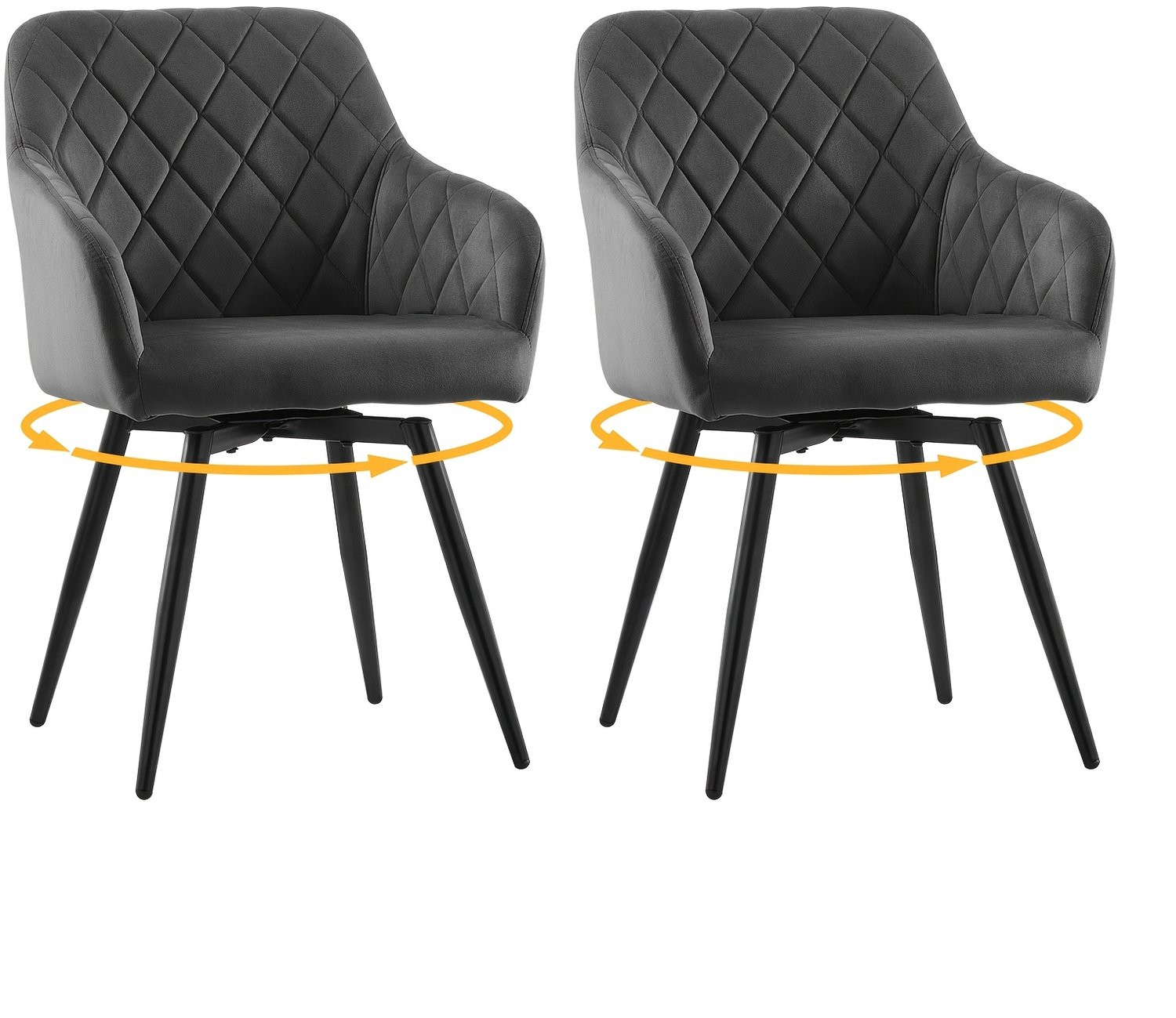 Mura Set van 2 Eetkamerstoelen - Fluwelen Fauteuil - 360 Graden Draaistoel - Grijs