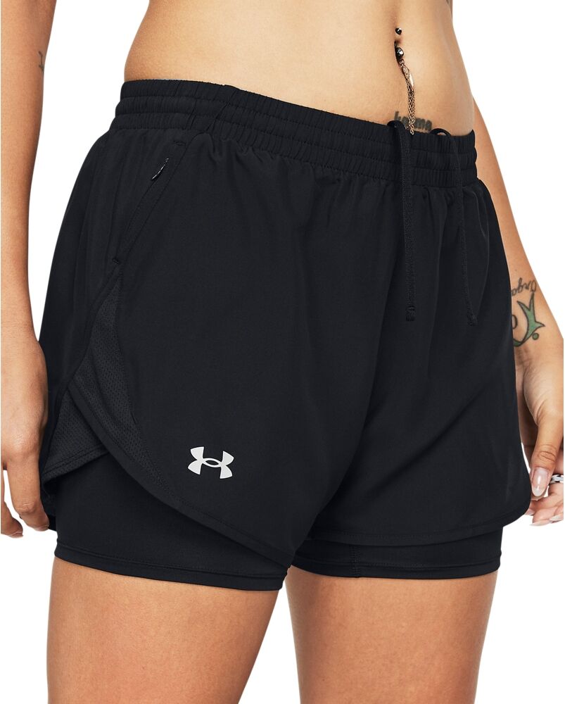 2-in-1-Shorts UNDER ARMOUR "FLY BY", Damen, Gr. M, N-Gr, schwarz, Web, Obermaterial: 100% Polyester. Innenslip: 84% Polyester, 16% Elasthan, unifarben, Hosen 2-in-1-Shorts, 2-in-1-Design mit Innenslip schwarz M, N-Gr